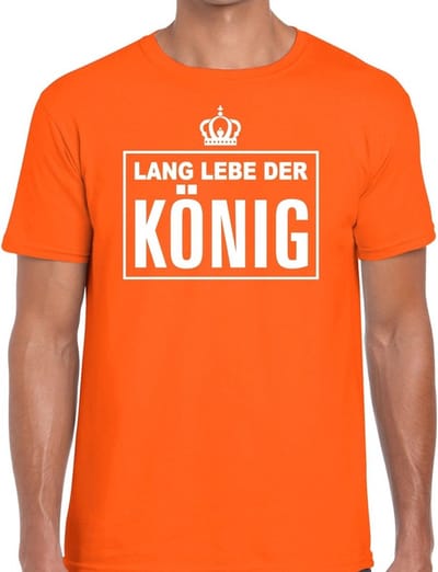 Oranje Lang lebe der Konig Duitse tekst shirt heren - Oranje Koningsdag/ Holland supporter kleding S