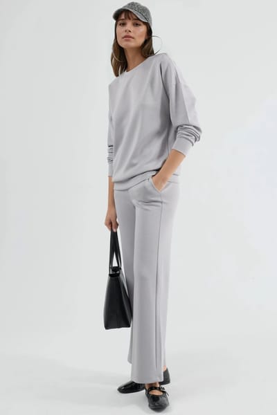 Modal Touch Crew Neck Sweatshirt en Wijduitlopende Broek Twee-en-een Set