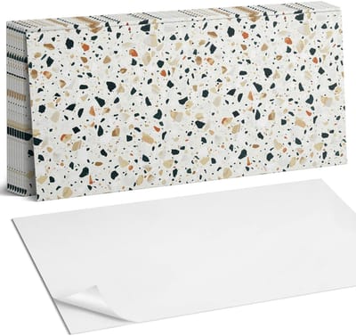 Coloray Plaktegels - Patroon met stenen op de achtergrond Zelfklevende Wandtegels - 40 cm x 20 cm - Wit Plaktegels - 10 stuks - Rechthoek PVC Tegels - Plaktegels Badkamer - Vloertegels Zelfklevend - Vinyl Tegels - Portugese Tegels