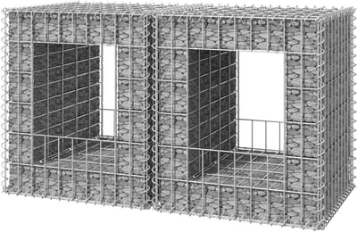 Schanskorf paal mand - Stenen mand - Tuin decoreren - Weerbestendig ijzer - 50 x 50 x 60 cm - Zilver