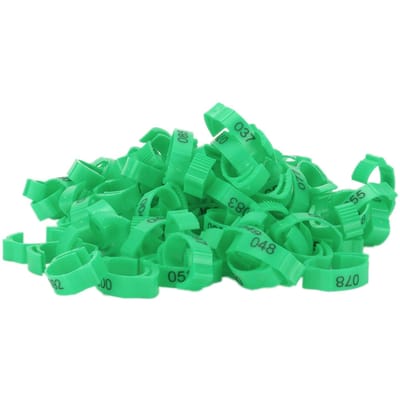100 Pièces Anneaux de Patte de Volailles Boucle de Jambe d'Identification avec Numéros pour Poulet Canard OiseauVert green