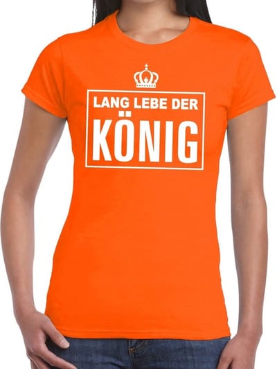 Oranje Lang lebe der Konig Duitse tekst shirt dames - Oranje Koningsdag/ Holland supporter kleding XS