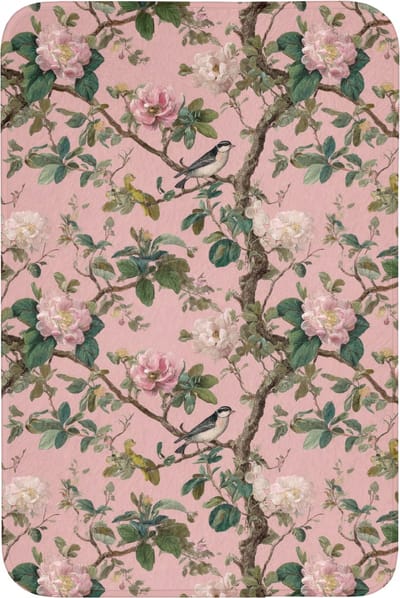 Badmat 60x90 cm - Antislip - Pioenrozen - Botanisch - Vogel - Badmatten voor badkamer - Badkamermat - Douchemat - Badkamer mat