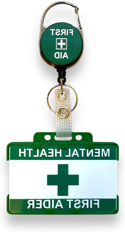 EHBO Geestelijke Gezondheid - Dubbele Kaarthouder - Identificatie Tonen - Intrekbare Badge Reel - 15 x 10 cm - Groen