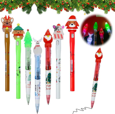Dailygoods- Balpen Set - 7 Stuks - Kleurrijke Kerstbalpen - Cartoon Ontwerp - Perfect voor Studenten - Grappige Kerstdecoratie - Vrolijke Motieven - Schrijfwaren