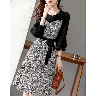 Herfst Nieuwjaar Herfst Losse Rok Lange Mouw Koreaanse Kant Jurk 2XL black