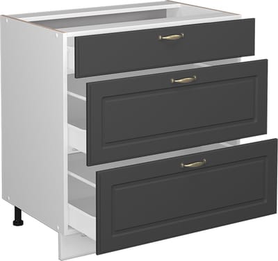 Vicco Fame-Line Keukenonderkast – 80 cm met 3 laden, WB Eik Antraciet-goud