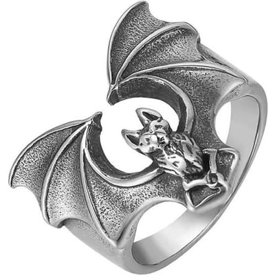 Vintage Punk 316L Roestvrij Staal Schattige Vleermuis Ringen Voor Mannen Vrouwen Mode Biker Dier Ring Creatieve Feest Amulet Sieraden 7 gray