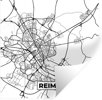 Muurstickers - Sticker Folie - Kaart - Plattegrond - Reims - Frankrijk - Stadskaart - Zwart wit - 100x100 cm - Plakfolie - Muurstickers Kinderkamer - Zelfklevend Behang XXL - Zelfklevend behangpapier - Stickerfolie