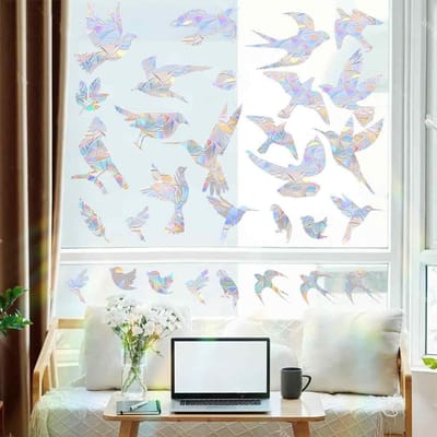 Kleurige Raamstickers voor Vogels, 3 Vellen met Regenboog Vogels, Anti-Collisiewaarschuwing en Statistische Bescherming voor Ramen