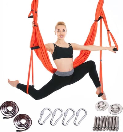 Aerial Yoga Hammock - Yoga Swing Fitness - Kracht Training - 3 Handvat Lengtes - 200kg Capaciteit - Oranje