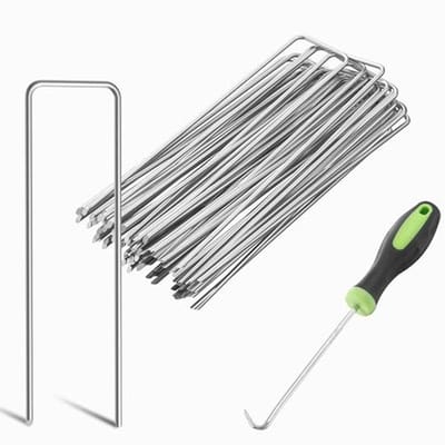 Graxury 50 stuks 15 cm Ø 3 mm zware tuinnagels, stalen palen, verzinkte stalen klemmen voor het vastzetten van onkruidvlies, netten en buizen met 1 haak