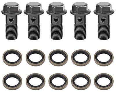 Dailygoods- Banjo Boutenset 5 Stuks - Remsluitringen 10 Stuks - IJzer - M10x1mm - Voor Motorfiets Remklauwen - Gloednieuw - Rembouten