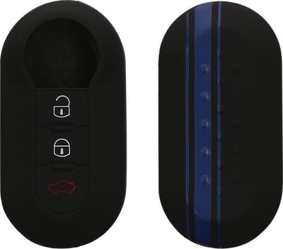 kwmobile autosleutel hoesje geschikt voor Fiat Lancia 3-knops inklapbare autosleutel - Autosleutel behuizing in blauw / zwart - Rallystrepen design