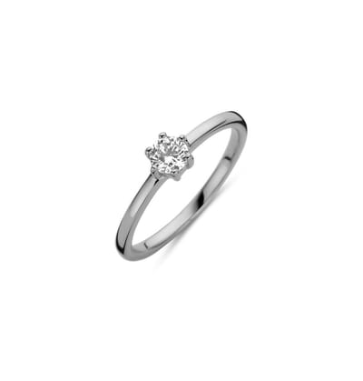 New Bling 9NB-0583-50 Zilveren Ring Dames - Zirkonia - Chaton - 4 mm - Maat 50 - Zilverkleurig