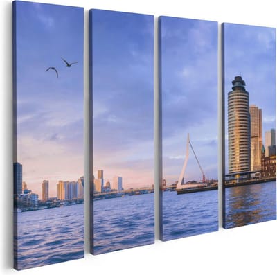 Artaza Canvas Schilderij Vierluik Rotterdamse Skyline Aan Het Water - 80x60 - Foto Op Canvas - Canvas Print