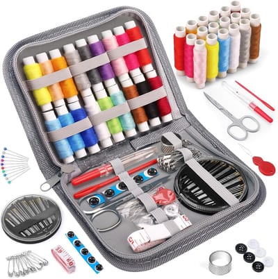 Famanu - Naaiset naaitoebehoren mini naaigereedschap voor beginners, en reizigers, naald en draad set voor thuis, reizen, camping & noodgevallen met naainaalden, schaar, draad, vingerhoed,