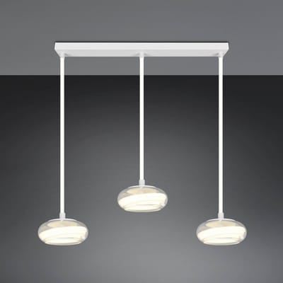 Trio Lighting LED hanglamp Tarsia, mat wit, lengte 91 cm, glas, 3-lamps.