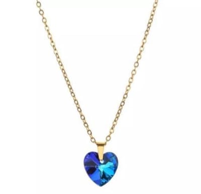 Ketting Meisje- Meisjesketting Diamant Hartje- Ketting met Hartje- Blauw Hart- Goudkleurig Stainless Steel RVS- Kind- LiLaLove