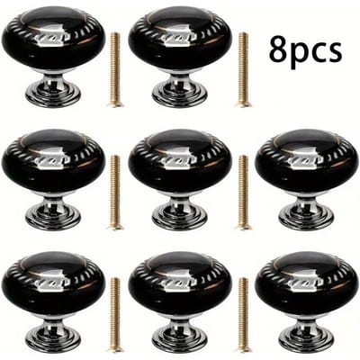 8 stuks Zwarte Ronde Knoppen, Vintage Keramische Kastknoppen, Ladeknoppen voor Kasten, Lades, Kastjes en doe-het-zelf Huisprojecten met Schroeven 8-Pack zwart