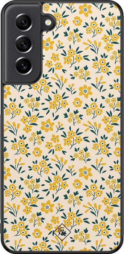 Casimoda® hoesje - Geschikt voor Samsung Galaxy S21 FE - Yellow Garden - Zwart TPU Backcover - Bloemen - Geel