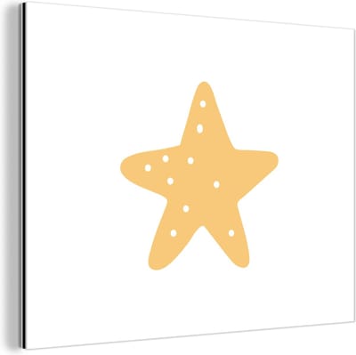 Wanddecoratie Metaal - Aluminium Schilderij Industrieel - Ster - Meisjes - Jongens - Oranje - Stippen - Kinderen - 80x60 cm - Dibond - Foto op aluminium - Industriële muurdecoratie - Voor de woonkamer/slaapkamer