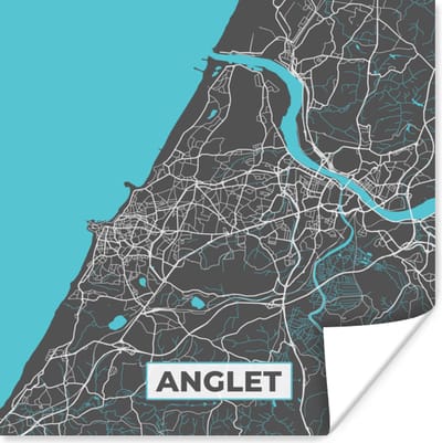 Poster Anglet - Frankrijk - Kaart - Stadskaart - Plattegrond - 100x100 cm XXL