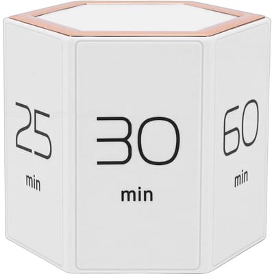 Pomodoro Timer Kubus Zeshoek Productiviteit Timer 1 5 10 25 30 60min Aftellen op Maat voor Taak Werk Studie Wit white