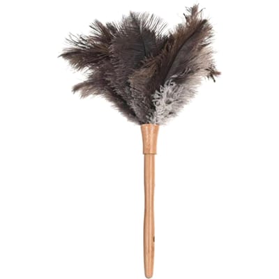 Plumeau d'autruche naturel moelleux, manche en bois, outil de nettoyage ménager marron