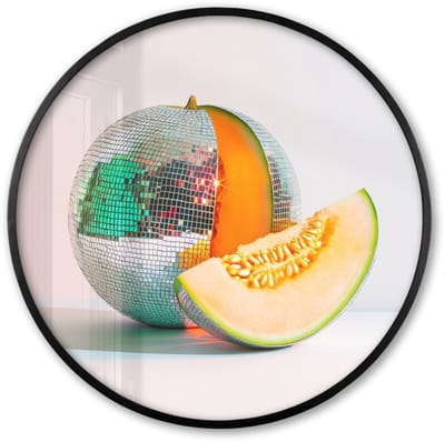 Poster in lijst Rond - Fotolijst 60x60 cm - Posters - Disco - Discobal - Meloen - Pastel - Ronde posterlijst zwart - Decoratie - Wanddecoratie woonkamer - Muurdecoratie slaapkamer