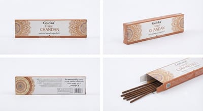 Goloka Forest Chandan Wierook – 12 X 15g Natuurlijke Masala Agarbatti – Ayurvedische Geur voor Ontspanning en Meditatie Premium Ayurvedische Wierookstokjes voor Rust en Reiniging Met Kajal Sticker