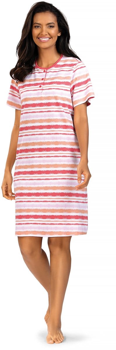 Comtessa Nachthemd 'Cool Pink Stripes' - Dames Nachthemd - Korte Mouw - Roze - Maat 48