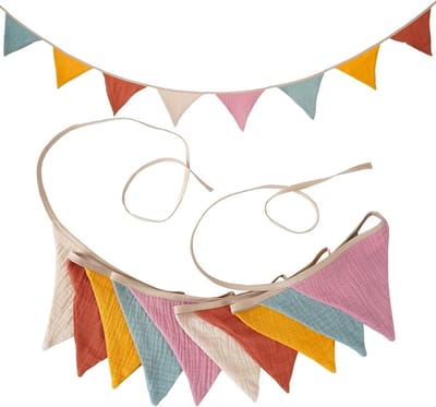 Kleurige Muslin Katoenen Slingers voor Kamerdecoratie, 285 cm Lang met 10 Vlaggen