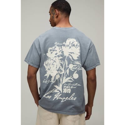 Oversized Los Angeles Bloemen Washed T-shirt | Grey | Size Small