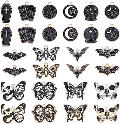 28-delige Set Gouden en Zilveren Gothic Halloween Skull en Vlinder Hangers voor Armbanden en Sieraden Maken