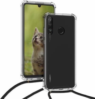 Ntech Hoesje Geschikt voor Huawei P30 Lite / P30 Lite New Edition Anti Shock Transparante hoesje met Verstelbaar Celebrity Draagriem