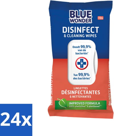 Blue Wonder Desinfectie Reiniger Doekjes 72 stuks per verpakking - Voordeelverpakking - 24 stuks