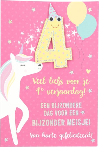 Cijferkaarten - De mooiste Leetijd - Verjaardagskaart Veel liefs voor je 4e verjaardag! Een?