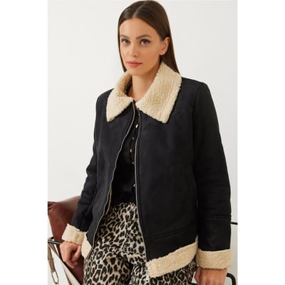 Faux Suède Zip-Up Jas met Sherpa Rand