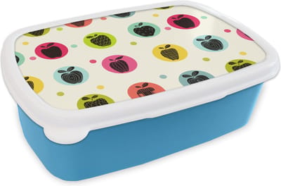 Broodtrommel Blauw - Lunchbox - Brooddoos - Appel - Stippen - Patroon - 18x12x6 cm - Kinderen - Jongen