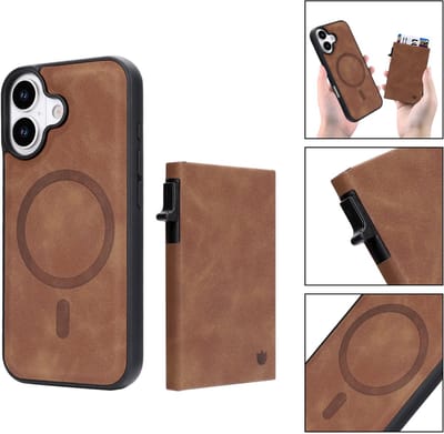 Casemania Hoesje Geschikt voor Apple iPhone 17 - Sienna Brown - Magnetisch Back Cover met Uitschuifbaar Pasjeshouder - 2 in 1 Telefoonhoesje geschikt voor MagSafe met 6 Pasvakjes Creditkaarthouder - Bruin