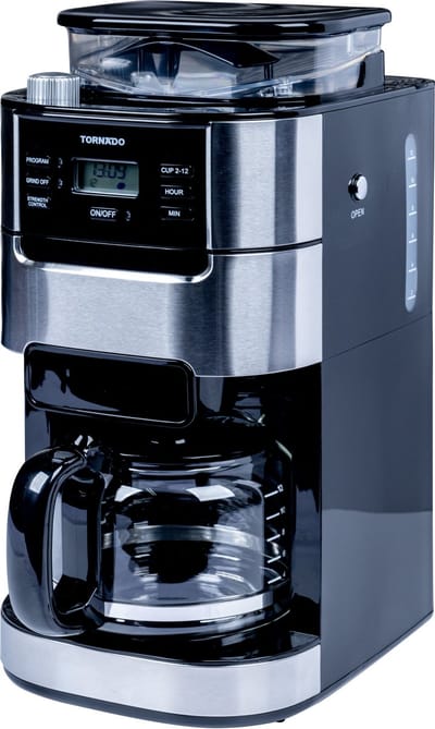 Tornado TCM-1025A-GS - Koffiezetapparaat met Bonenmaler - 1.5L - 12 Kopjes - Timer