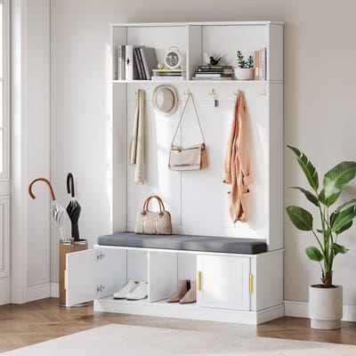 Sweiko Kledingkast - met Schoenenbank - 6 haken - 120×40×191 cm - Wit