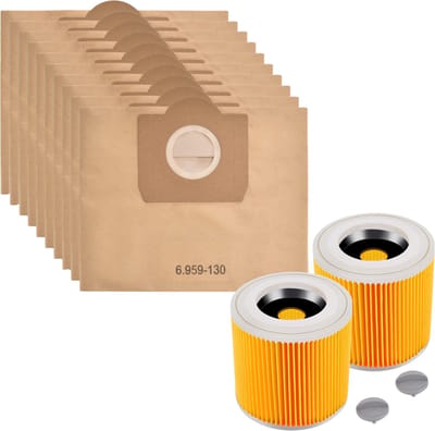 Accessoirespakket voor Karcher WD3 WD3 Premium A2204 - Vervanging Stofzuigerzak 6.959-130 [Set 10] Vervanging Filter 6.414-552.0 [Set 2]