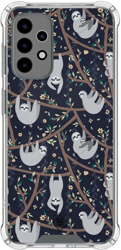 Hoesje (shockproof) geschikt voor Samsung Galaxy A52 5G - Luiaard print - Extra sterke case - TPU/polycarbonaat - Print - Blauw, Transparant