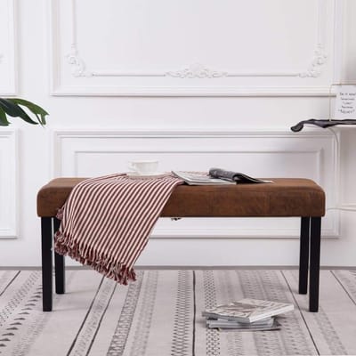 Gestoffeerde Zitbank - Eetkamerbank Gangbank - Extra Zitplaats - Suède-look Bekleding - 106 cm Breed - Bruin