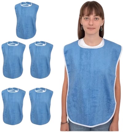 Ultiluxe® Slabben 5 stuks - Licht blauw/wit - Grote slabbetjes voor dames en heren - Slab voor ouderen, senioren, beperking, thuiszorg - Klittenband - Verzorging - Wasbaar, waterdicht, kledingbeschermer - Mannen en vrouwen