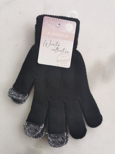 Dameshandschoenen zwart met vingertoppen in zilverkleurige glitter met touchscreen functie one size