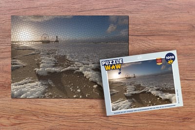 Puzzel Schuim op het strand van Scheveningen met de pier op de achtergrond - Legpuzzel - Puzzel 1000 stukjes volwassenen