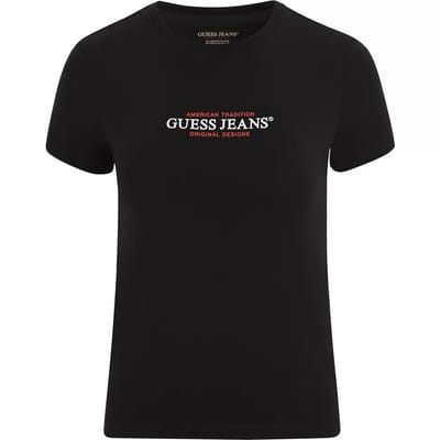 Guess Jeans Gj Cn Slim American Tr T-shirt Met Korte Mouwen Zwart L Vrouw